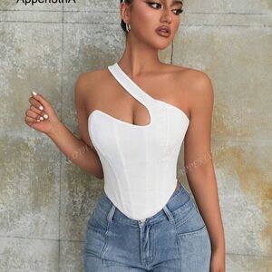 SHEIN White Asymmetrical One-Shoulder Bodysuit